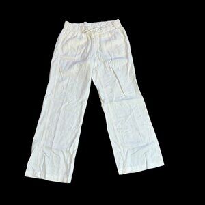 Caslon White Linen Blend Coastal Wide Leg Drawstring Pants Size XS